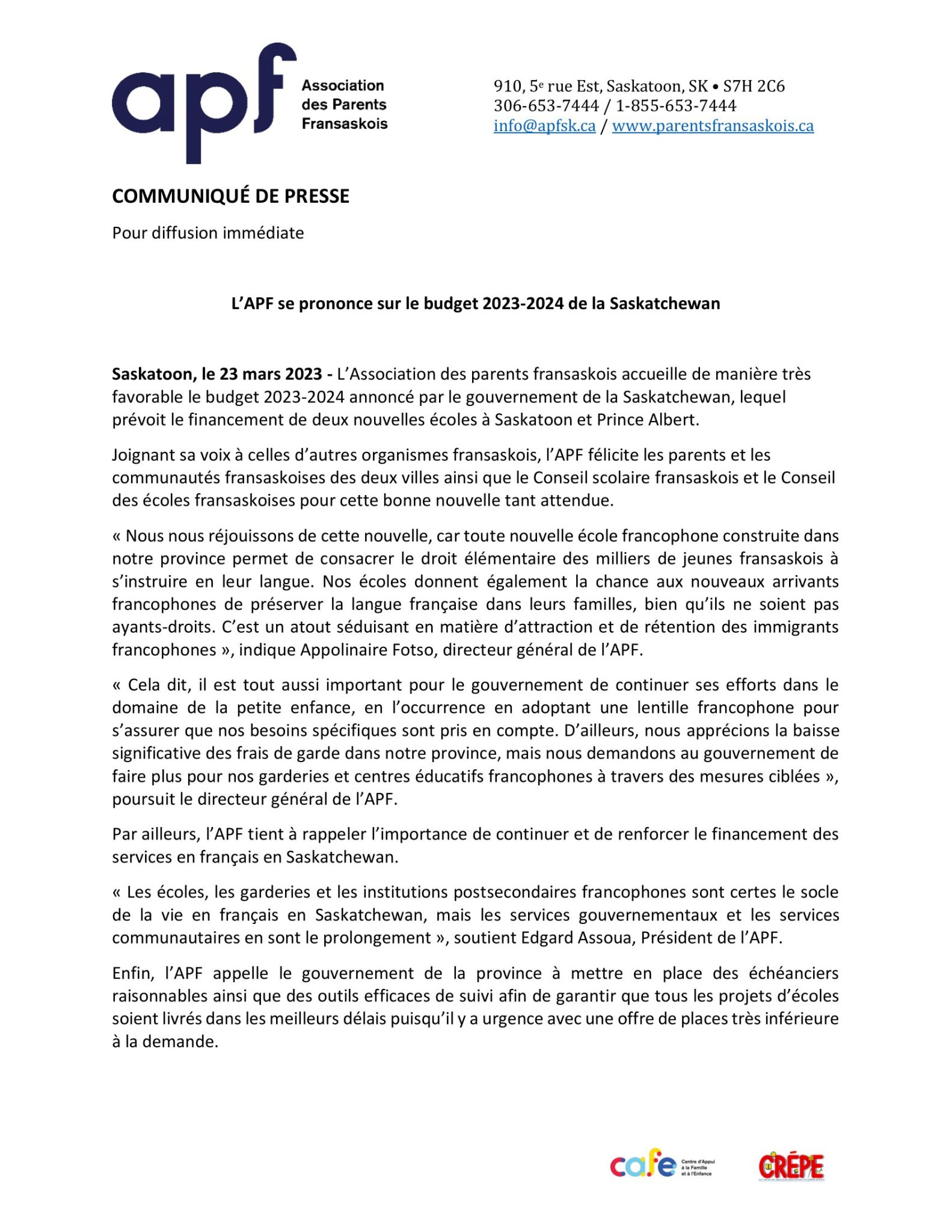 Communiqué de presse L’APF se prononce sur le budget 20232024 de la